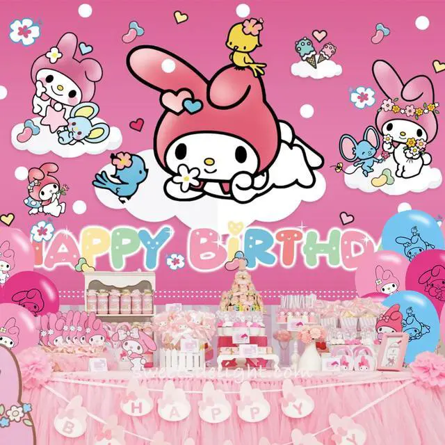 Alt view image 4 of 7 - My Melody Birthday Party Backdrop & Decoration - Pink Themed Happy Birthday Banner, 5x3ft