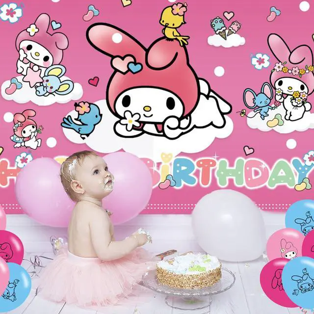 Alt view image 5 of 7 - My Melody Birthday Party Backdrop & Decoration - Pink Themed Happy Birthday Banner, 5x3ft