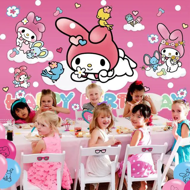 Alt view image 6 of 7 - My Melody Birthday Party Backdrop & Decoration - Pink Themed Happy Birthday Banner, 5x3ft