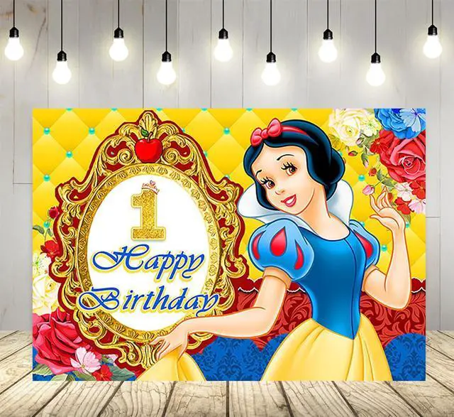 Main image of Yellow Backdrop for 1st Birthday Party Supplies Snow White Photo Backgrounds Princess Snow White Birthday Theme Baby Shower Banner 59x38in
