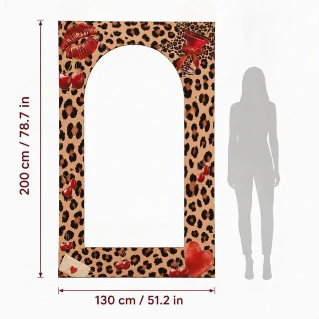 Alt view image 4 of 5 - Cheetah and Cherry Photo Backdrop, Leopard Print Birthday Photoshoot Decoration 4.3 x 6.6 ft Oxford Cloth Red Cherry Leopard Backdrop for Women Safari Birthday Girls Night Animal Print Party
