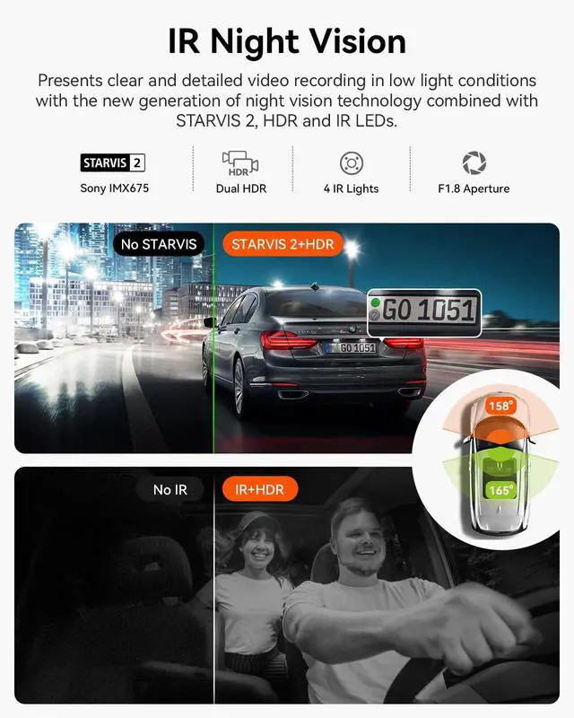 Alt view image 2 of 5 - Bundle: N2X Front Inside Dash Cam + CPL Filter Dual Dashcam, Infrared Cabin Camera, STARVIS 2, Parking Mode, GPS, WiFi Dash Cam for Rideshare Taxi Daily Drivers