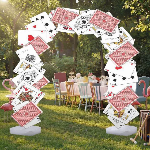 Main image of Wonderland Tea Party Decoration 10 x 9 ft Tall Adjustable Poker Arch Stand with Water Fillable Base Wonderland Photo Props Decoration for Birthday Baby Shower Tea Party Supplies