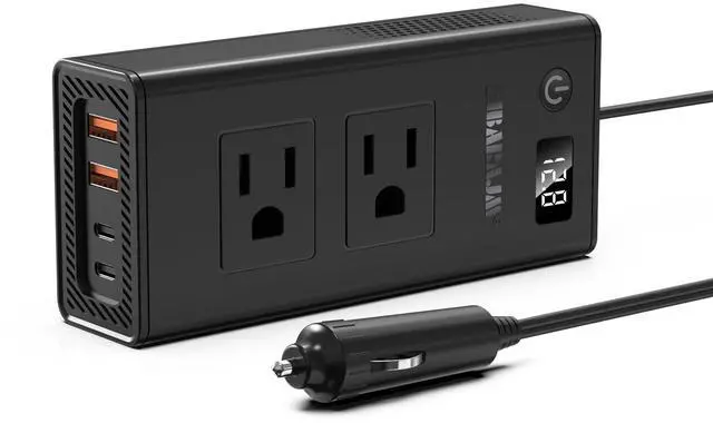 Main image of 300W Car Voltage Converter Inverter DC 12V to AC 110V Ports Fast Charging Car Charger with Cigarette Lighter Plug with 2 Sockets and 4 USB for Business Trips and Vacation
