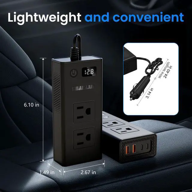 Alt view image 2 of 7 - 300W Car Voltage Converter Inverter DC 12V to AC 110V Ports Fast Charging Car Charger with Cigarette Lighter Plug with 2 Sockets and 4 USB for Business Trips and Vacation
