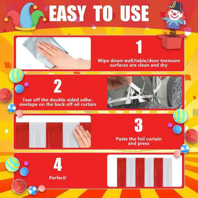 Alt view image 7 of 7 - Carnival Circus Theme Red and White Foil Fringe Curtain Backdrop, 2 Pack | Carnival Circus Party Decorations Metallic Tinsel Photo Booth Streamers for Carnival Birthday Decor