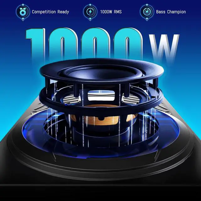 Alt view image 2 of 7 - 10" 1200W Slim Under Seat Powered Car Subwoofer with Color LED Ambient Light, All-in-One Subwoofer and Amplifier Package for Car Truck SUV Audio System