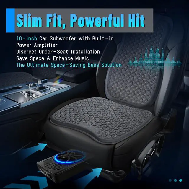 Alt view image 3 of 7 - 10" 1200W Slim Under Seat Powered Car Subwoofer with Color LED Ambient Light, All-in-One Subwoofer and Amplifier Package for Car Truck SUV Audio System