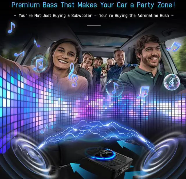 Alt view image 4 of 7 - 10" 1200W Slim Under Seat Powered Car Subwoofer with Color LED Ambient Light, All-in-One Subwoofer and Amplifier Package for Car Truck SUV Audio System