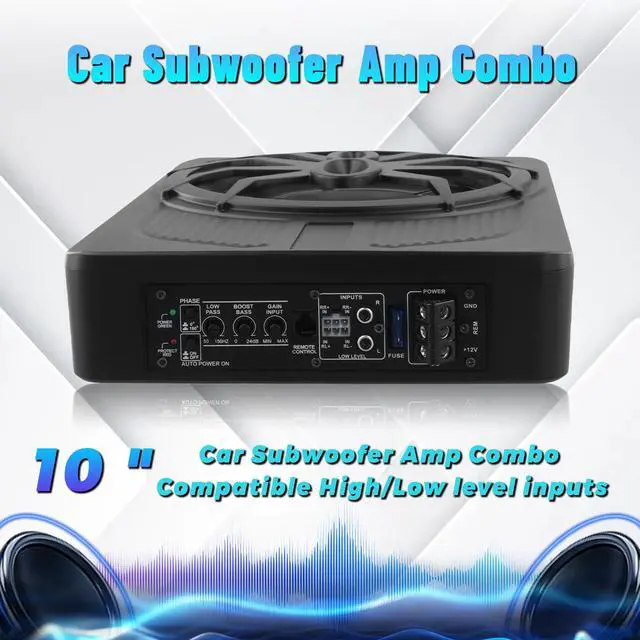 Alt view image 5 of 7 - 10" 1200W Slim Under Seat Powered Car Subwoofer with Color LED Ambient Light, All-in-One Subwoofer and Amplifier Package for Car Truck SUV Audio System
