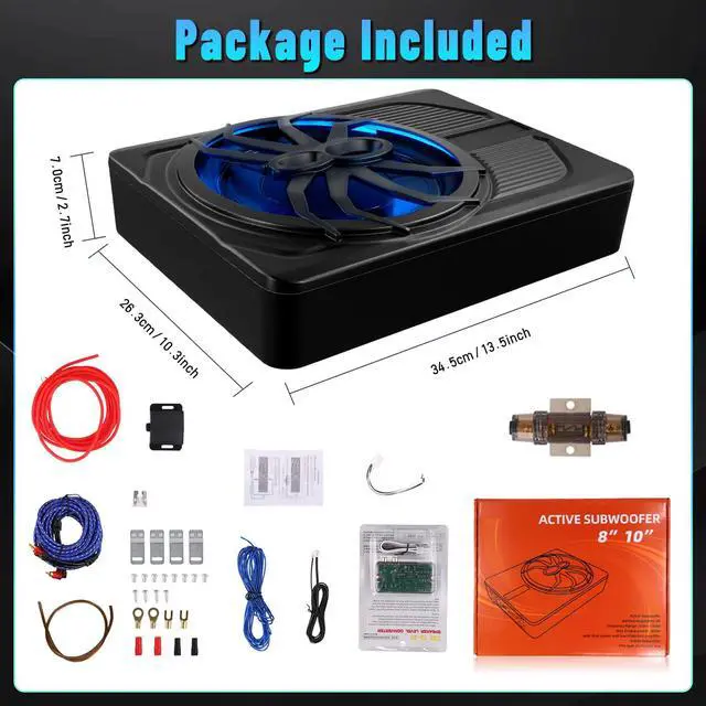 Alt view image 6 of 7 - 10" 1200W Slim Under Seat Powered Car Subwoofer with Color LED Ambient Light, All-in-One Subwoofer and Amplifier Package for Car Truck SUV Audio System
