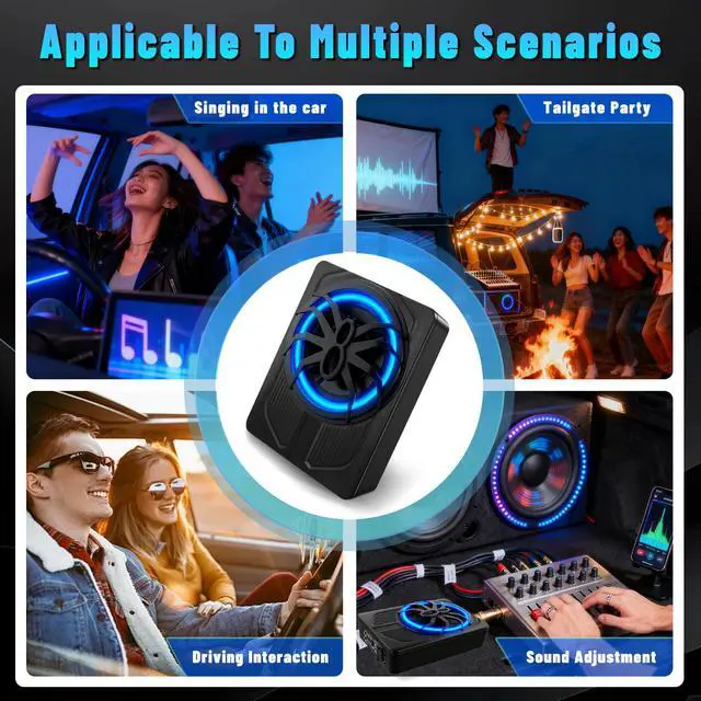 Alt view image 7 of 7 - 10" 1200W Slim Under Seat Powered Car Subwoofer with Color LED Ambient Light, All-in-One Subwoofer and Amplifier Package for Car Truck SUV Audio System