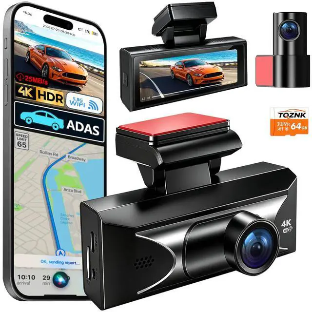 Main image of 4K Dash Cam Front and Rear,HDR Night Vision 24H Parking Mode G Sensor ADAS | 2.5k Rear Camera, 5.8GHz Wi-Fi DashCam, 3" IPS Dash Camera for Cars with GPS Tracking, WDR,Loop Recording & 64GB Card