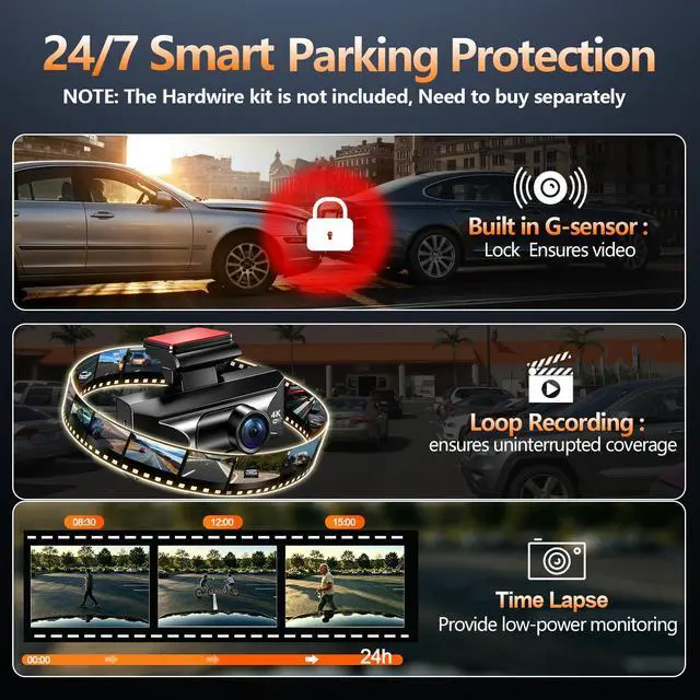 Alt view image 4 of 7 - 4K Dash Cam Front and Rear,HDR Night Vision 24H Parking Mode G Sensor ADAS | 2.5k Rear Camera, 5.8GHz Wi-Fi DashCam, 3" IPS Dash Camera for Cars with GPS Tracking, WDR,Loop Recording & 64GB Card