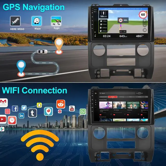 Alt view image 2 of 7 - 2G+64G Android 13 Car Stereo with Wireless Apple Carplay Android Auto for 2008-2012 Ford Escape Mazda Tribute 9 Inch Touchscreen Car Radio with GPS Navigation WiFi Bluetooth FM RDS HD Backup Camera