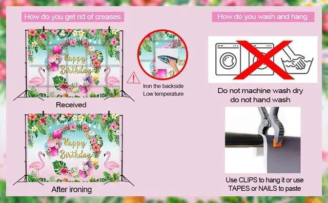 Alt view image 7 of 7 - Summer Happy Birthday Backdrop Tropical Hawaiian Flamingo Flowers Palm Leaves Summer Beach Photography Background Aloha Beach Baby Shower Luau Party Supplies Photo Booth Props 7x5FT