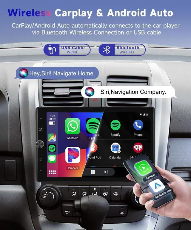 Alt view image 3 of 7 - 10.4 Wireless CarPlay Stereo Single Din Car Radio,2025 Upgraded Rotatable HD IPS Touch Screen,Wireless Android Auto Car Play Screen Bluetooth RDS/FM EQ SWC USB/TF Backup Camera