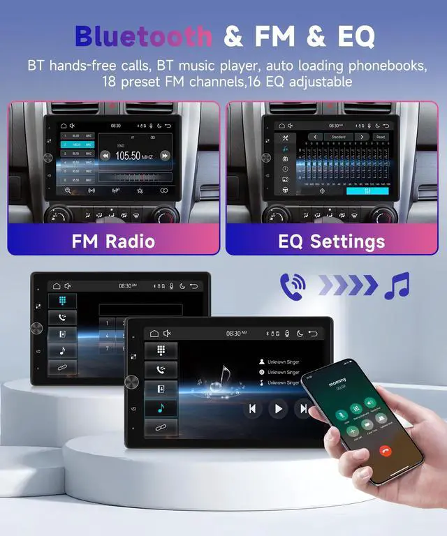 Alt view image 4 of 7 - 10.4 Wireless CarPlay Stereo Single Din Car Radio,2025 Upgraded Rotatable HD IPS Touch Screen,Wireless Android Auto Car Play Screen Bluetooth RDS/FM EQ SWC USB/TF Backup Camera