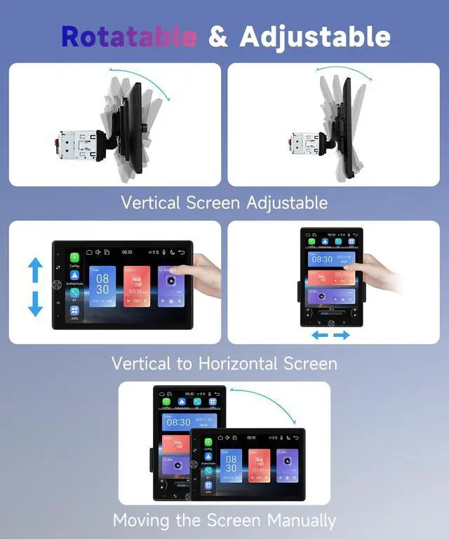 Alt view image 5 of 7 - 10.4 Wireless CarPlay Stereo Single Din Car Radio,2025 Upgraded Rotatable HD IPS Touch Screen,Wireless Android Auto Car Play Screen Bluetooth RDS/FM EQ SWC USB/TF Backup Camera