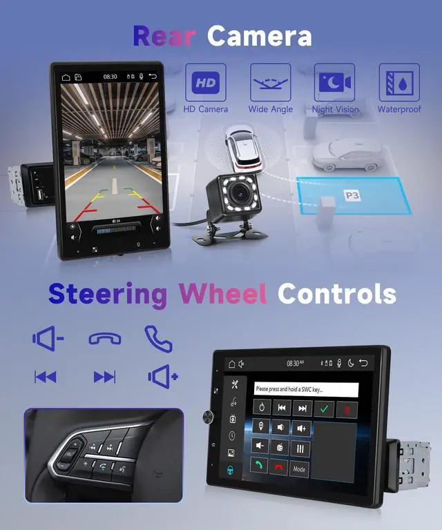 Alt view image 7 of 7 - 10.4 Wireless CarPlay Stereo Single Din Car Radio,2025 Upgraded Rotatable HD IPS Touch Screen,Wireless Android Auto Car Play Screen Bluetooth RDS/FM EQ SWC USB/TF Backup Camera