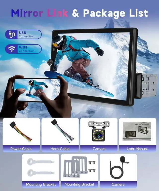 Alt view image 6 of 7 - 10.4 Wireless CarPlay Stereo Single Din Car Radio,2025 Upgraded Rotatable HD IPS Touch Screen,Wireless Android Auto Car Play Screen Bluetooth RDS/FM EQ SWC USB/TF Backup Camera