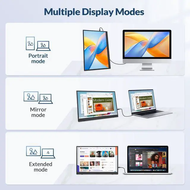 Alt view image 5 of 7 - Portable Monitor, 16 inch FHD 1200P, 16:10 Horizontal/Vertical Monitor, Laptop Screen Extender Built-in Speakers, Portable Monitor for Laptop MacBook Surface PC PS4/5, VESA Mountable, Plug & Play