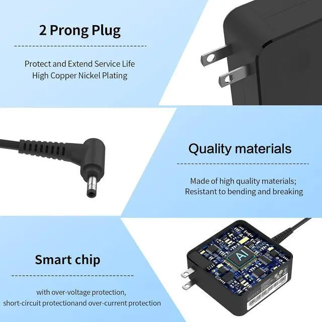 Alt view image 6 of 7 - 45W 20V 2.25A AC Adapter Charger Fit for Lenovo ADL45WCC PA-1450-55LL ADP-45DW B GX20L23044 Model Ideapad Series Laptop Power Supply Cord