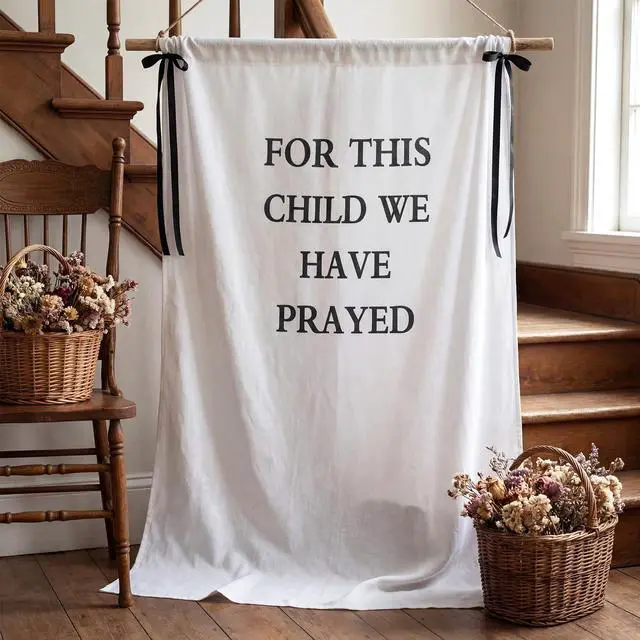Main image of Boho Linen Baby Shower Backdrop 59 x 50 Inch for This Child WE Have Prayed Fabric Baby Shower Party Backdrop Decorations Photo Booth Background for Newborn Birthday Party Supplies
