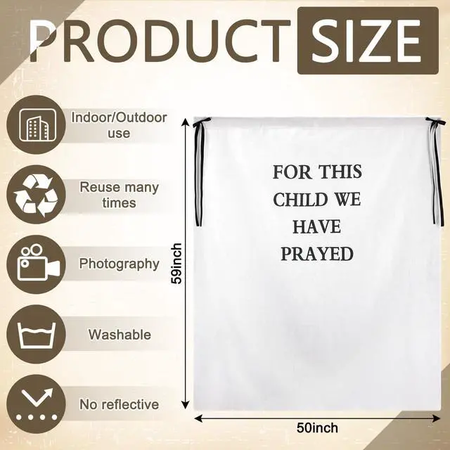 Alt view image 2 of 6 - Boho Linen Baby Shower Backdrop 59 x 50 Inch for This Child WE Have Prayed Fabric Baby Shower Party Backdrop Decorations Photo Booth Background for Newborn Birthday Party Supplies