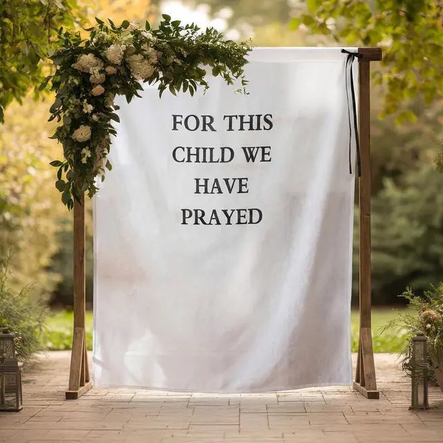 Alt view image 3 of 6 - Boho Linen Baby Shower Backdrop 59 x 50 Inch for This Child WE Have Prayed Fabric Baby Shower Party Backdrop Decorations Photo Booth Background for Newborn Birthday Party Supplies