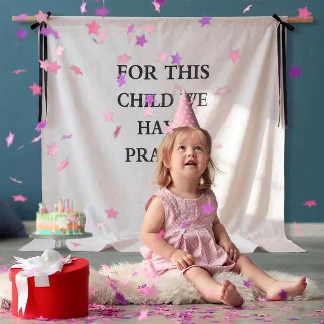 Alt view image 4 of 6 - Boho Linen Baby Shower Backdrop 59 x 50 Inch for This Child WE Have Prayed Fabric Baby Shower Party Backdrop Decorations Photo Booth Background for Newborn Birthday Party Supplies