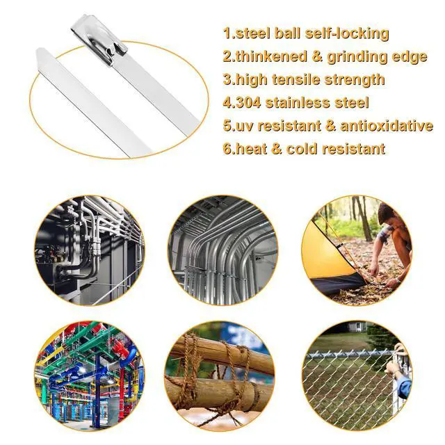 Alt view image 3 of 7 - 100PCS Metal Cable Zip Ties Heavy Duty 24 Inch Long Stainless Steel ZipTies 270LBS Tensile Strength Steel Wire Ties Multi-Purpose Self-Locking Metal Wrap Ties for Indoor and Outdoor