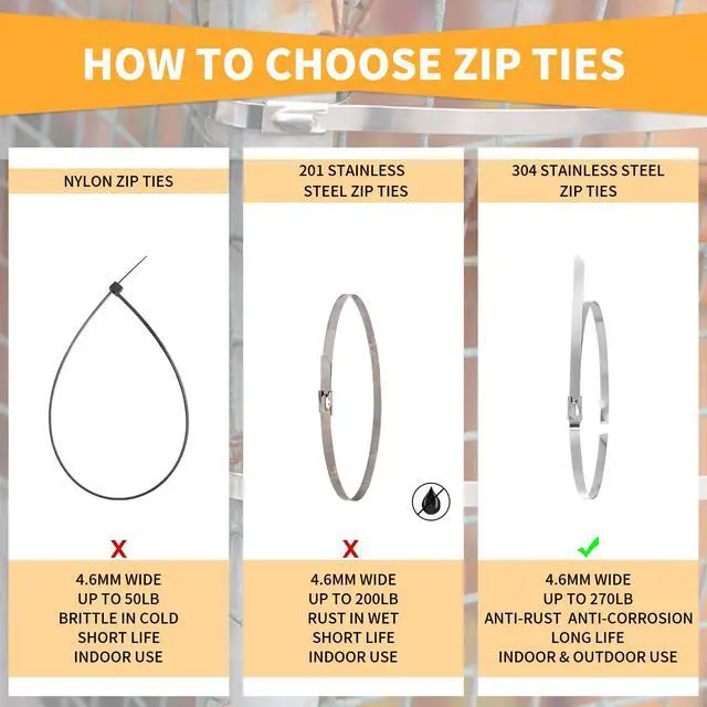 Alt view image 4 of 7 - 100PCS Metal Cable Zip Ties Heavy Duty 24 Inch Long Stainless Steel ZipTies 270LBS Tensile Strength Steel Wire Ties Multi-Purpose Self-Locking Metal Wrap Ties for Indoor and Outdoor