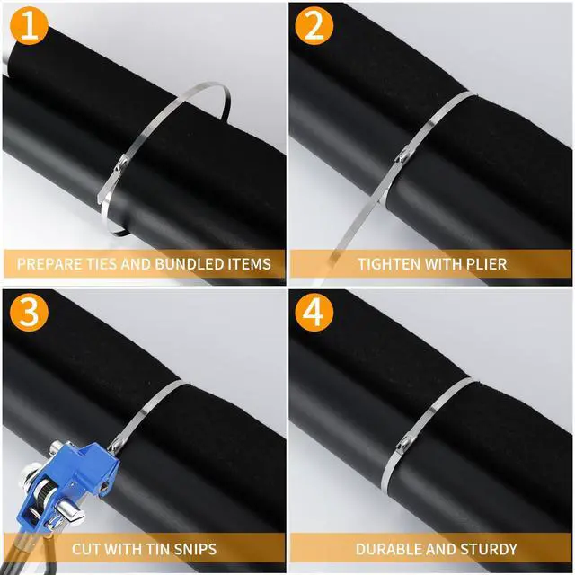 Alt view image 5 of 7 - 100PCS Metal Cable Zip Ties Heavy Duty 24 Inch Long Stainless Steel ZipTies 270LBS Tensile Strength Steel Wire Ties Multi-Purpose Self-Locking Metal Wrap Ties for Indoor and Outdoor