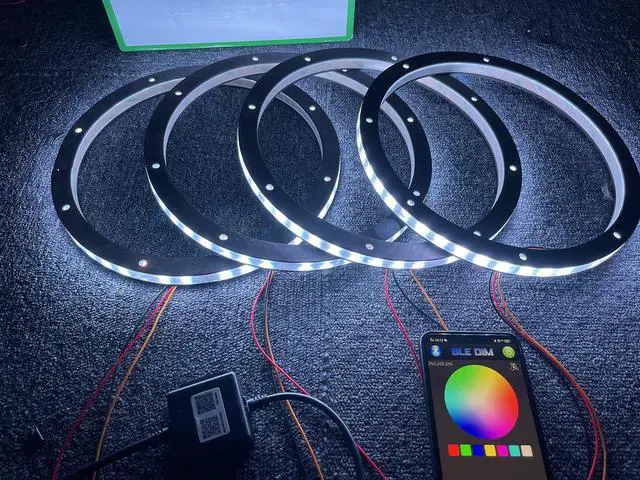 Alt view image 7 of 7 - 4PCS 6.5" RGB Multiple Changing Car LED Speaker Ring Light Kit Colors Shift Coxial Lights Spacer Ring Light Bluetooth App & Remote Control