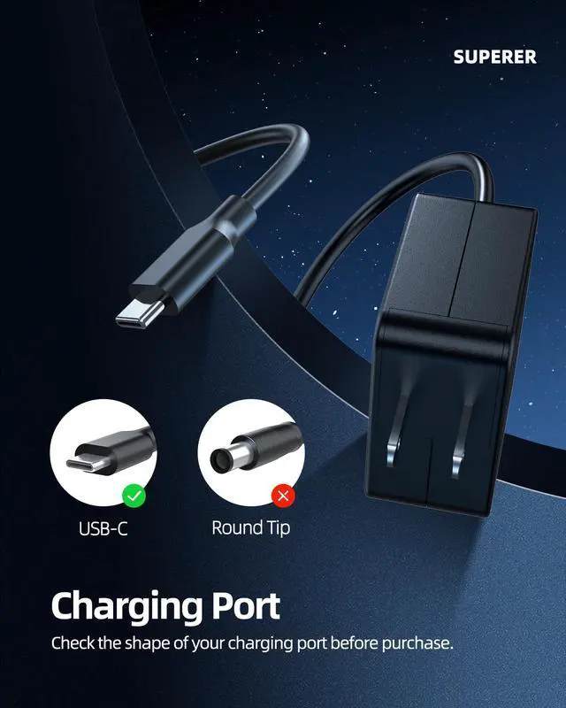 Alt view image 2 of 7 - 45W USB C Charger Fit for Samsung Chromebook 4 4+ XE310XBA XE350XBA XE513C24 XE520QAB XE521QAB W16-030N1A PA-1300-87 Type C Laptop
