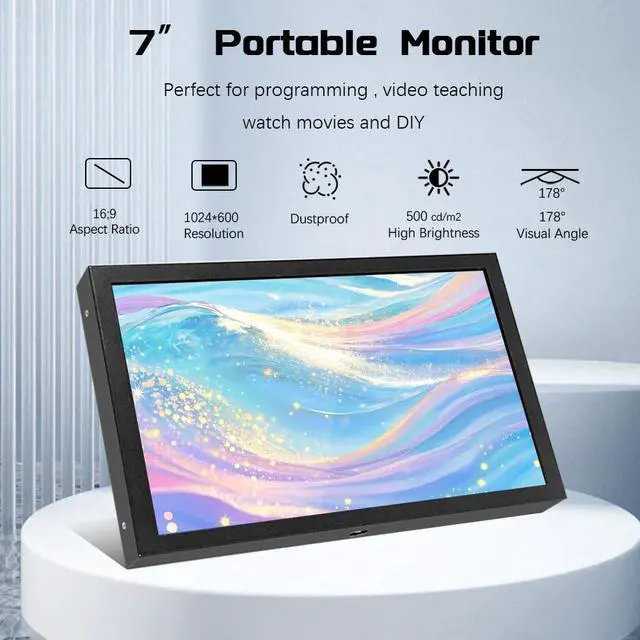 Alt view image 2 of 7 - HD Monitor 7 Inch Type-C/DC/AV/VGA Display HDMI LCD 1024 * 600 High Resolution for Raspberry Pi 4/3 Model B/3B+/BB Black/Banana Pi,Work as Computer Monitor for Windows 10/8.1/8/7, EM713-D