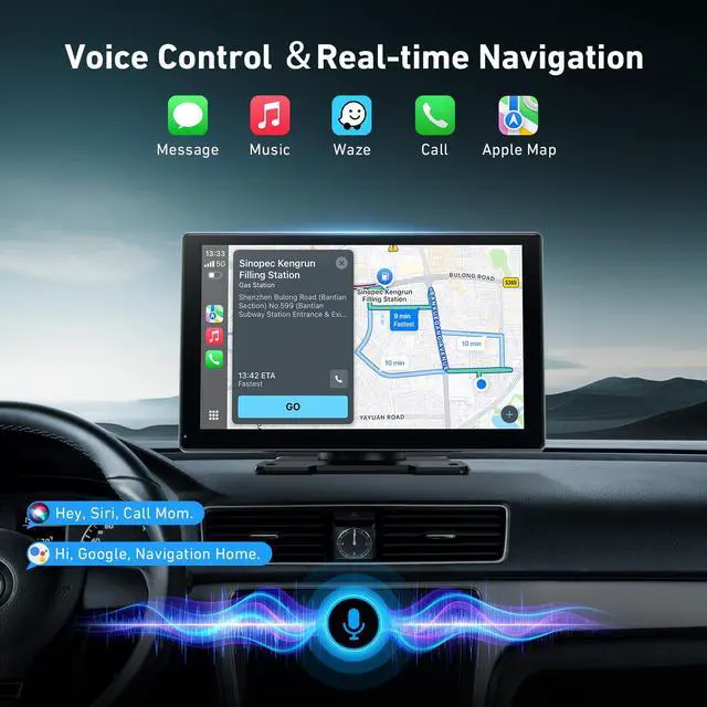 Alt view image 3 of 7 - 9" Wireless Carplay Screen with 4K Dash Cam & 1080P Backup Cam | Android Auto Screen, OTA Updates, GPS, Voice Control, BT, FM, Mirror Link, Easy Install, Fits All Cars