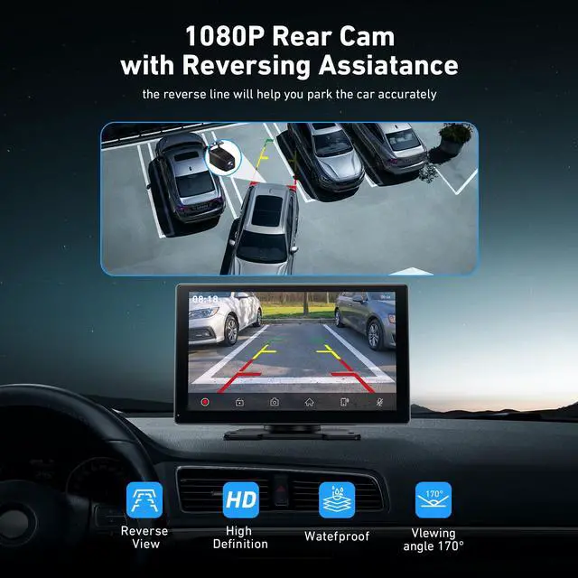 Alt view image 5 of 7 - 9" Wireless Carplay Screen with 4K Dash Cam & 1080P Backup Cam | Android Auto Screen, OTA Updates, GPS, Voice Control, BT, FM, Mirror Link, Easy Install, Fits All Cars