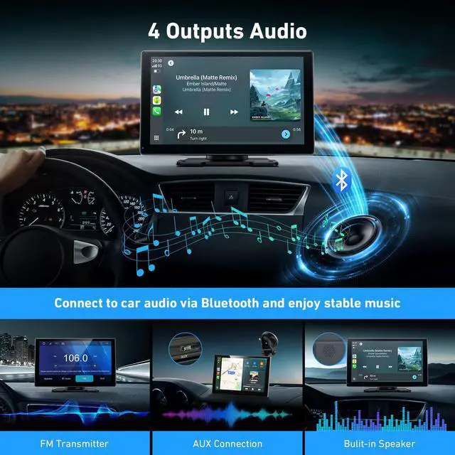 Alt view image 6 of 7 - 9" Wireless Carplay Screen with 4K Dash Cam & 1080P Backup Cam | Android Auto Screen, OTA Updates, GPS, Voice Control, BT, FM, Mirror Link, Easy Install, Fits All Cars
