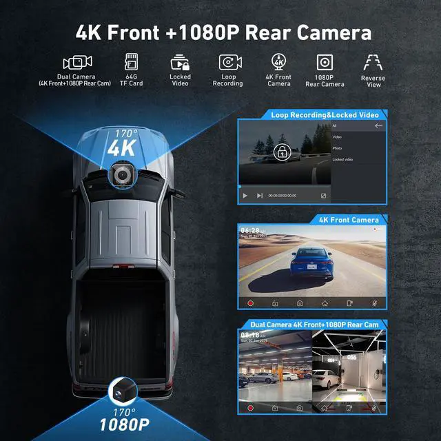 Alt view image 4 of 7 - 9" Wireless Carplay Screen with 4K Dash Cam & 1080P Backup Cam | Android Auto Screen, OTA Updates, GPS, Voice Control, BT, FM, Mirror Link, Easy Install, Fits All Cars