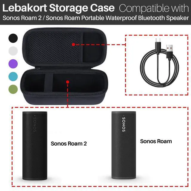 Alt view image 3 of 7 - Hard Case Compatible with Sonos Roam 2 / Sonos Roam/Sonos Roam SL Portable Waterproof Speaker (Black Case)
