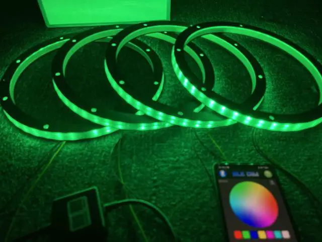 Alt view image 2 of 7 - Sando Tech 4PCS 6.5'' RGB Changing Car LED Speaker Ring Lights Decorative Light Kit Multiple Color Shift Spacer Ring Light Coaxial Speaker Lights Bluetooth APP Control