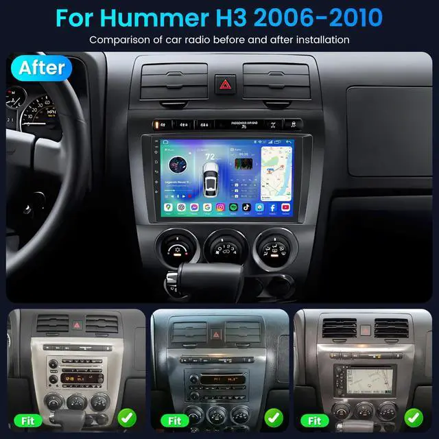 Alt view image 7 of 7 - 4 + 64GB Android 15 Car Radio for Hummer H3 2005-2010: 9-Inch 1280 * 800P HD IPS Touch Screen Wireless CarPlay Android Auto 5G Wi-Fi Bluetooth 5.0 GPS FM SWC Backup Camera