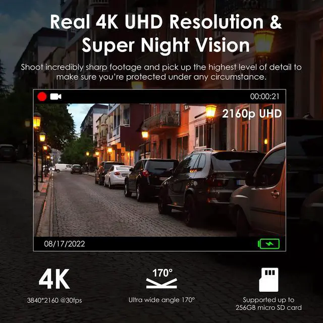 Alt view image 4 of 7 - USA V55 Dash Cam - 4k Modular Capabilities, 5.0 GHz Wi-Fi, GPS Car Dash Camera Recorder, Night Vision, Loop Recording, Parking Monitor, Supercapacitor, Support 256GB Max, Voice Control (2023)
