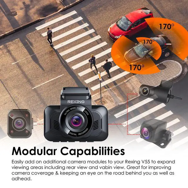 Alt view image 7 of 7 - USA V55 Dash Cam - 4k Modular Capabilities, 5.0 GHz Wi-Fi, GPS Car Dash Camera Recorder, Night Vision, Loop Recording, Parking Monitor, Supercapacitor, Support 256GB Max, Voice Control (2023)