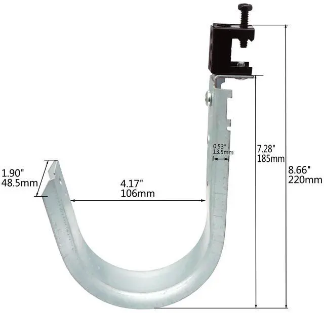 Alt view image 4 of 6 - 10 Pack 4" Heavy Duty J Hooks, Wire Support J-Hook with Beam Clamp for Hanging Cables & Wires Management Mounts to Beams Up to 1/2" Thick
