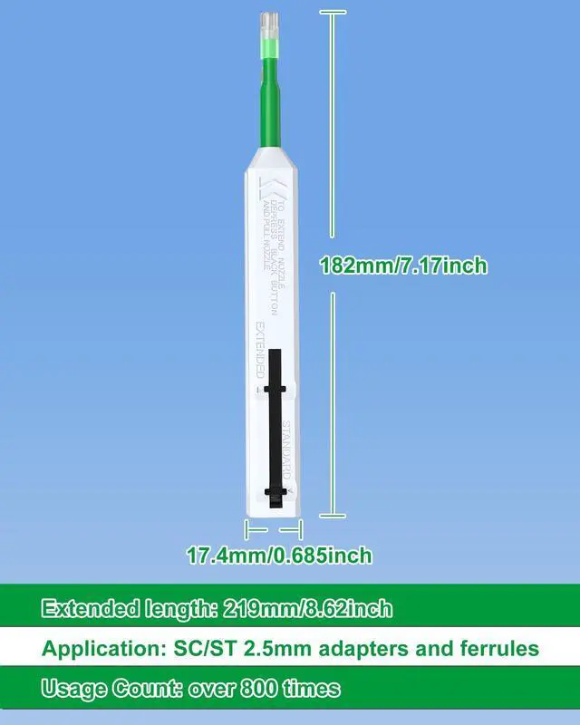Alt view image 5 of 6 - One Click Fiber Cleaner Pen, Fiber Optic Cleaner for SC/FC/ST 2.5mm | 800+ Cleans, One-Push Fiber Cleaning Tool for SC/UPC & SC/APC Optical Connectors, Extendable Probe for Endface Cleaning