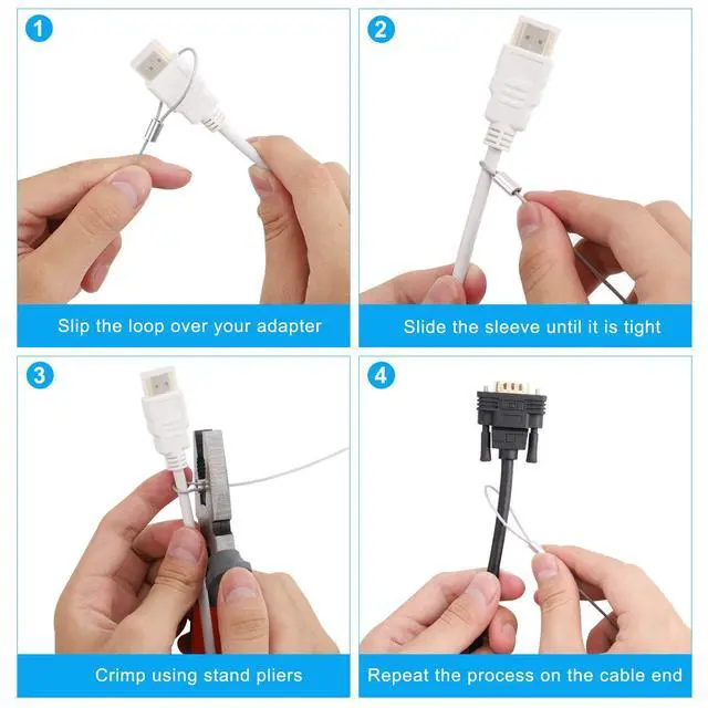 Alt view image 6 of 7 - Cable Tethers 10 Pack with Crimping Tool (12 Inches, White Color), Adjustable Security Cable Look, Universal DIY Adapter Tethering Ties Kit for Computer Cord, Pre-Assembled, Tamper-Resistant