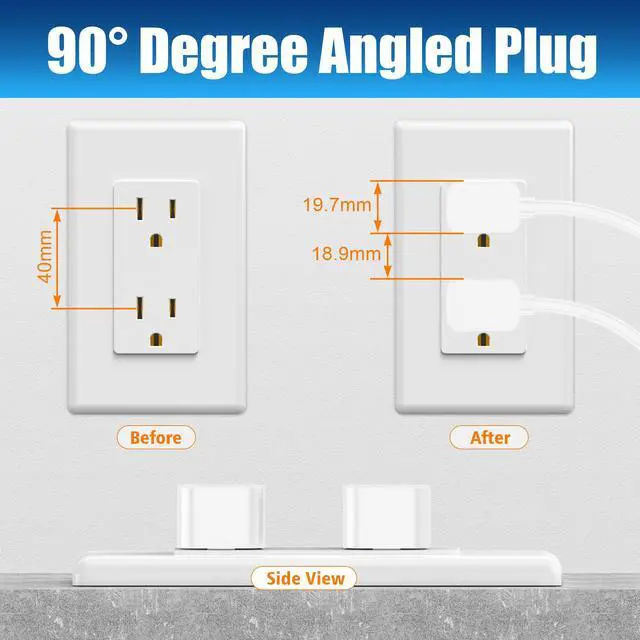 Alt view image 5 of 7 - 6.6ft 90 Degree Angled Power Cord for Sonos One/One SL/Play:1 Speakers, Space-Saving Nema 1-15P to Figure 8 C7 Power Cable, No Bulge, White